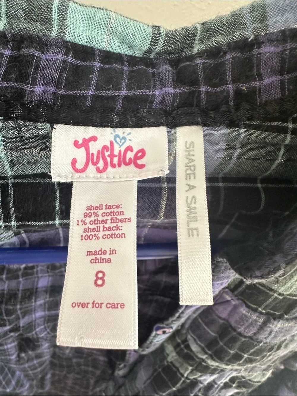 Justice size 8 flannel button down top